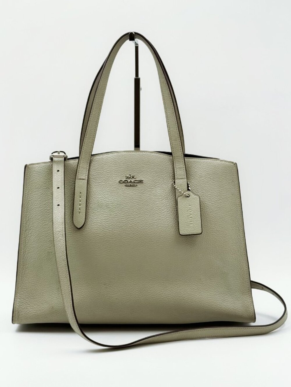 Coach Leather Tote Shoulder Bag Beige Satchel Crossbody Strap
